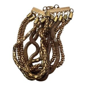 Vintage‎ Multi-Strand Gold-Tone Bracelet – Textured Chain Layers, Toggle Clasp